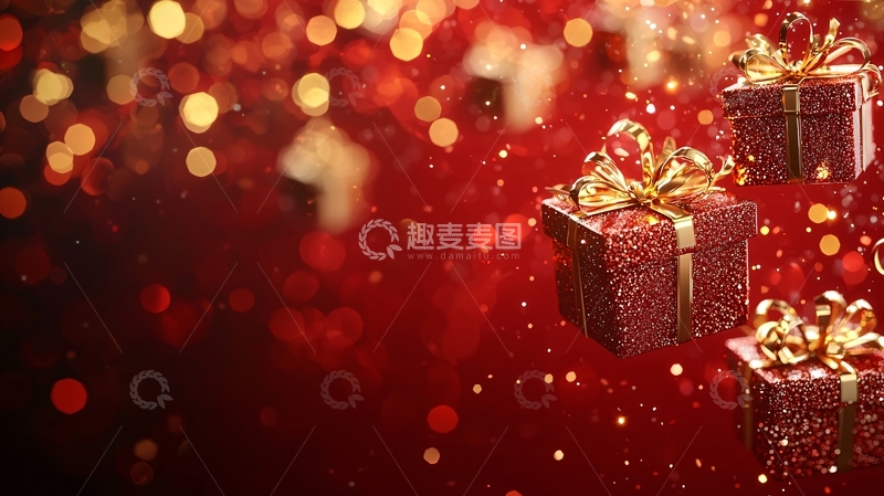 高清大图下载【趣麦麦图】红色背景圣诞礼物