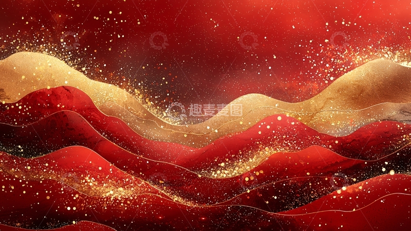 高清大图下载【趣麦麦图】红色金粉波浪