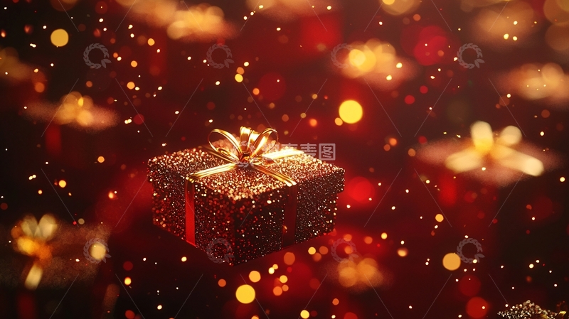 高清大图下载【趣麦麦图】红金色礼盒梦幻背景
