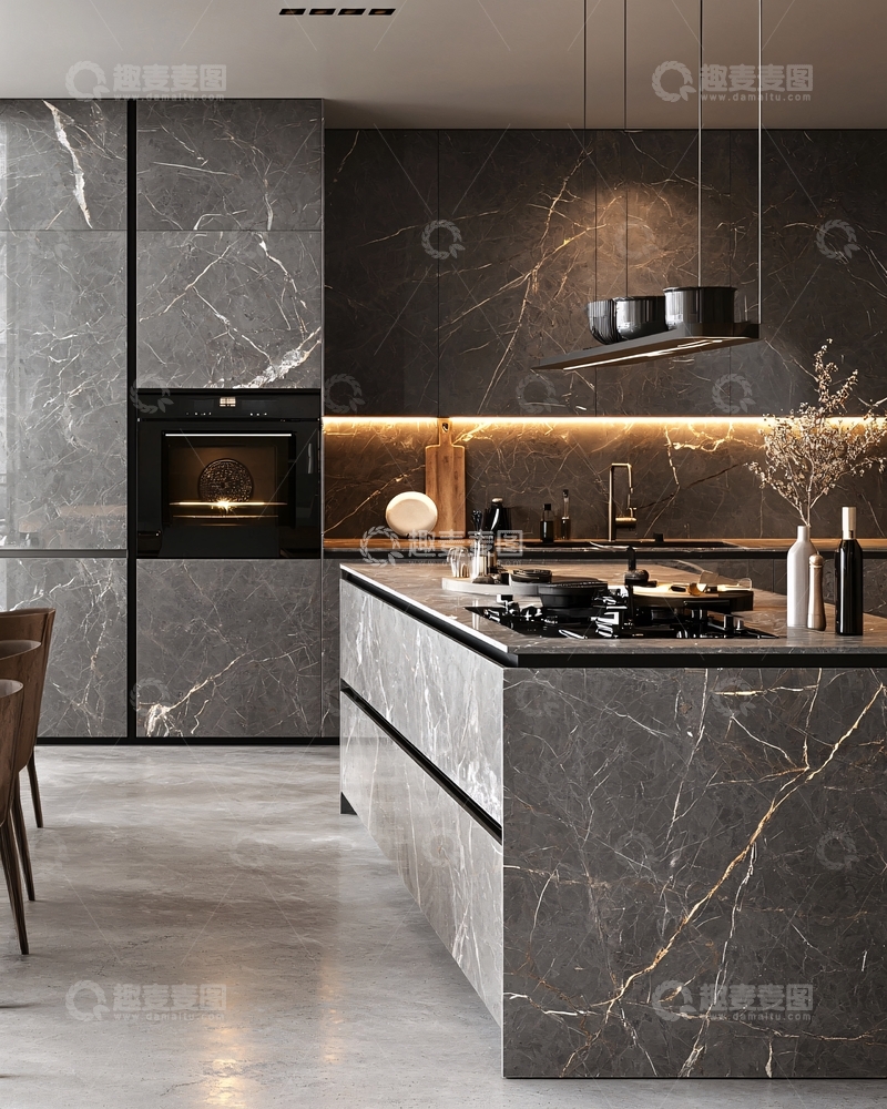 高清大图下载【趣麦麦图】现代灰色大理石纹厨房