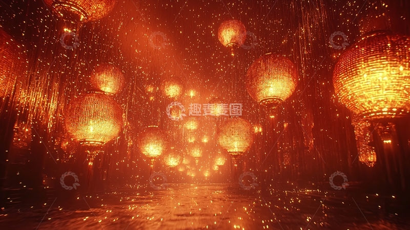 高清大图下载【趣麦麦图】温暖梦幻的灯笼小路