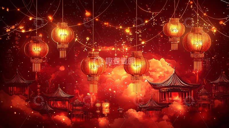 高清大图下载【趣麦麦图】红灯笼梦幻背景图
