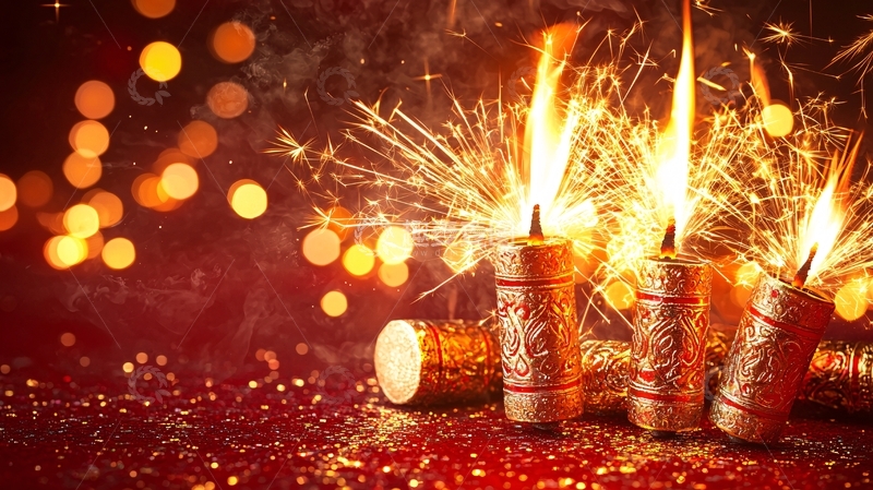 高清大图下载【趣麦麦图】燃放烟花爆竹的节日气氛