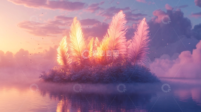 高清大图下载【趣麦麦图】梦幻冰雪树林日出