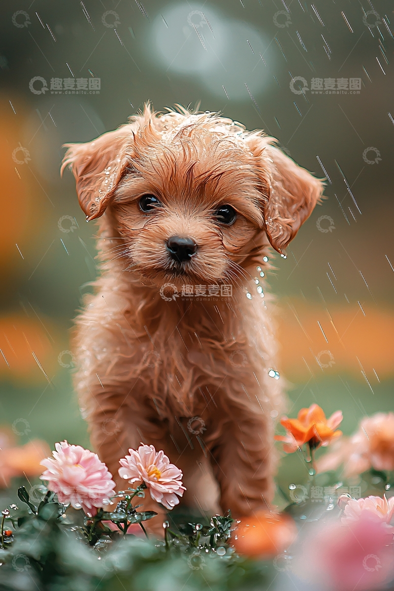 高清大图下载【趣麦麦图】雨中可爱小狗