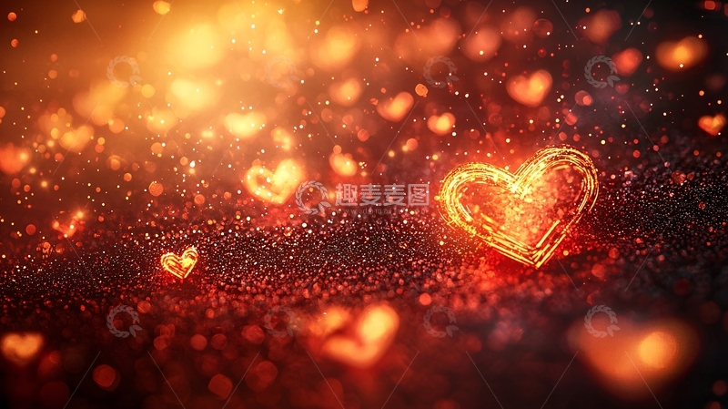 高清大图下载【趣麦麦图】浪漫红色爱心闪耀背景