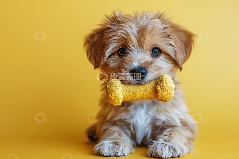 高清大图下载【趣麦麦图】可爱小狗叼着玩具骨头