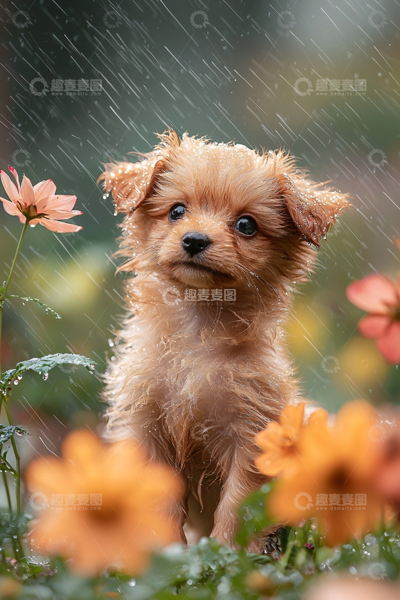 高清大图下载【趣麦麦图】雨中可爱小狗