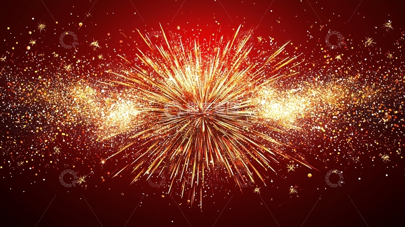 高清大图下载【趣麦麦图】红色背景金色烟花