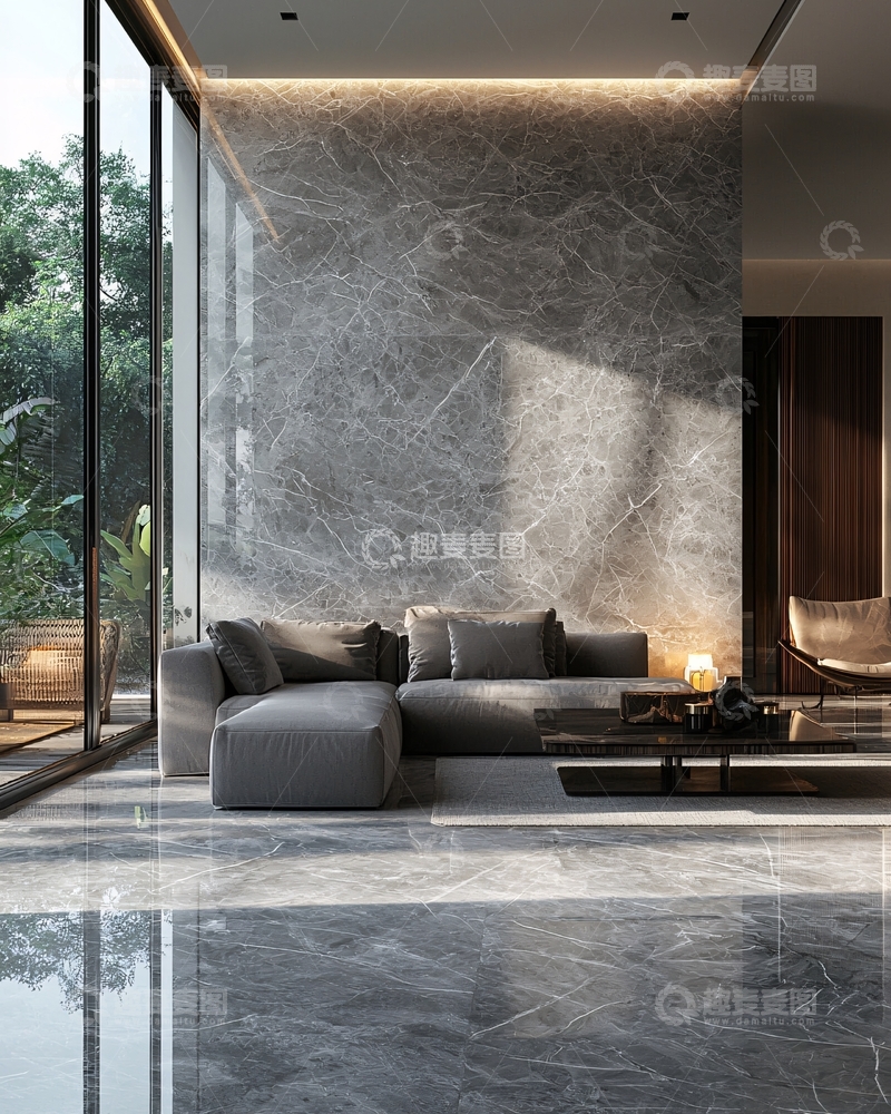 高清大图下载【趣麦麦图】现代简约客厅灰色大理石背景墙