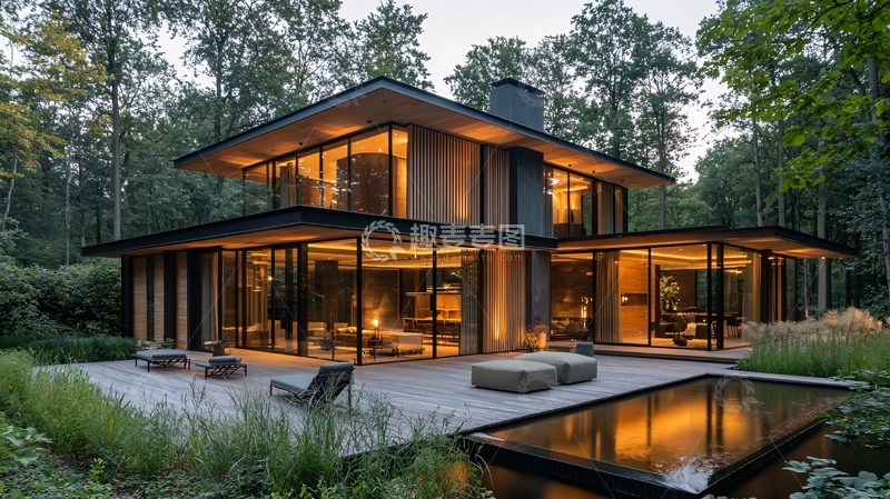 高清大图下载【趣麦麦图】现代简约别墅夜景