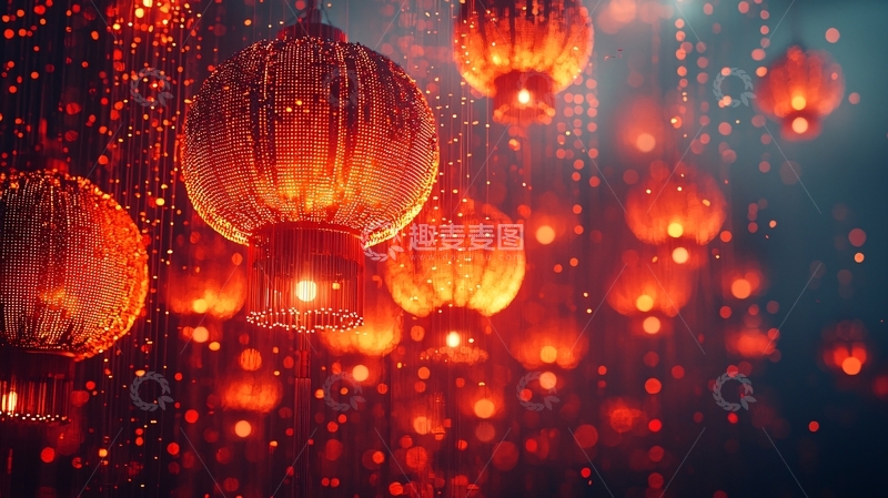 高清大图下载【趣麦麦图】红灯笼雨夜