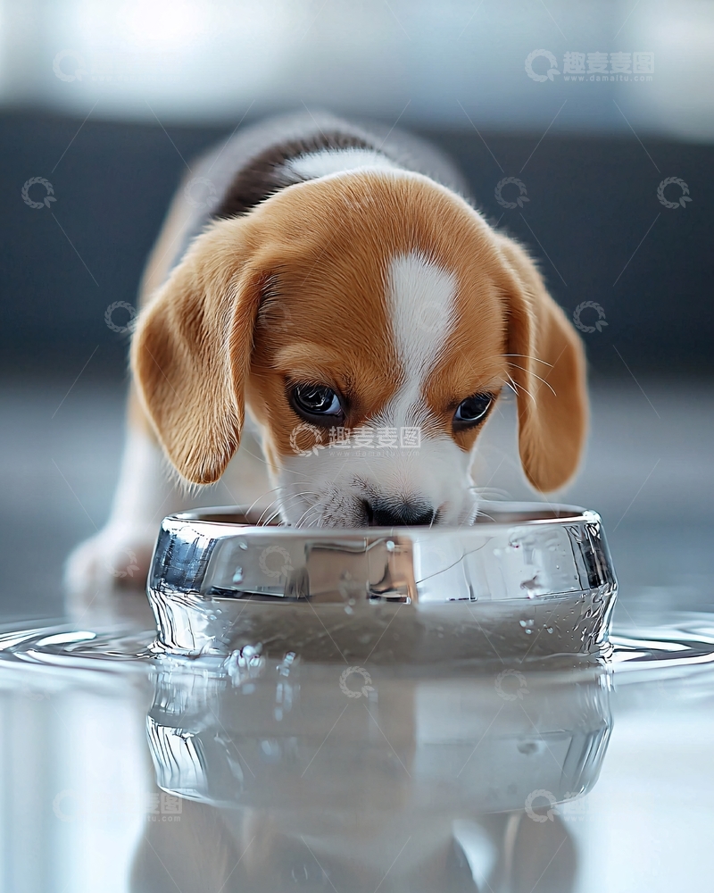高清大图下载【趣麦麦图】小猎犬幼犬喝水
