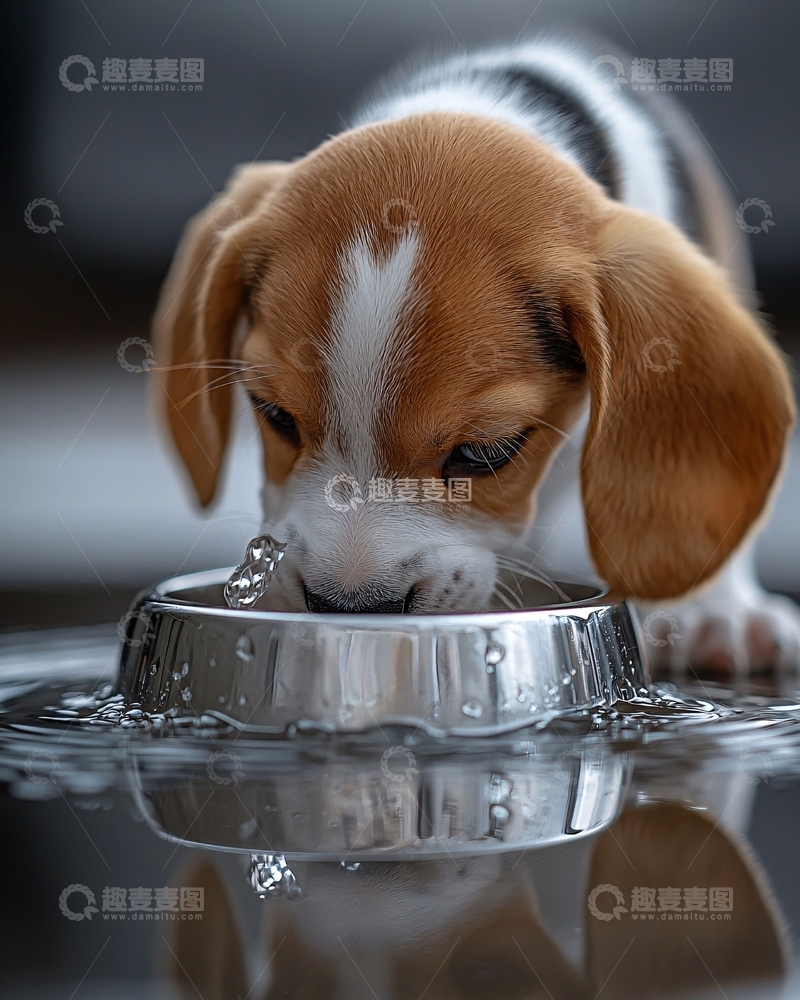 高清大图下载【趣麦麦图】小猎犬幼犬喝水