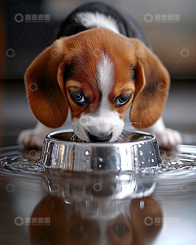高清大图下载【趣麦麦图】小猎犬幼犬喝水