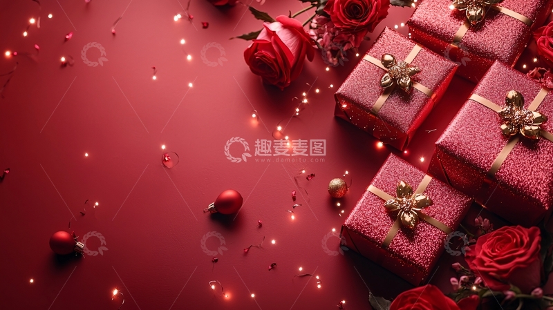 高清大图下载【趣麦麦图】红色背景节日礼物