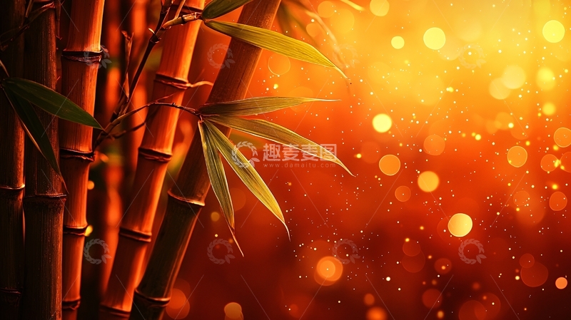 高清大图下载【趣麦麦图】金色阳光下的红竹