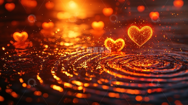 高清大图下载【趣麦麦图】水面上跳动的火红爱心