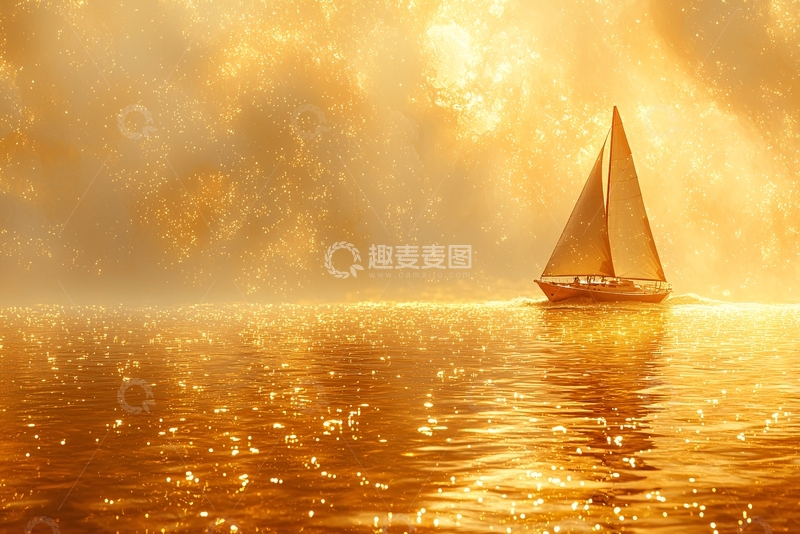 高清大图下载【趣麦麦图】金色海洋帆船