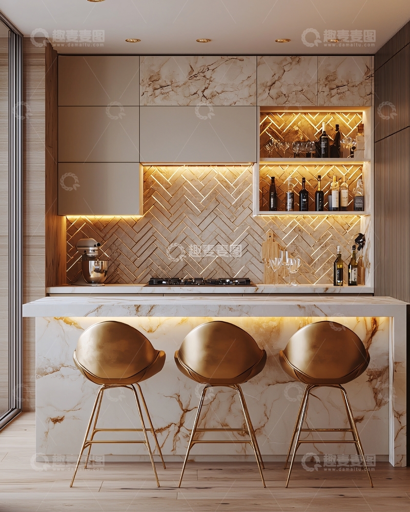 高清大图下载【趣麦麦图】现代轻奢酒柜吧台设计