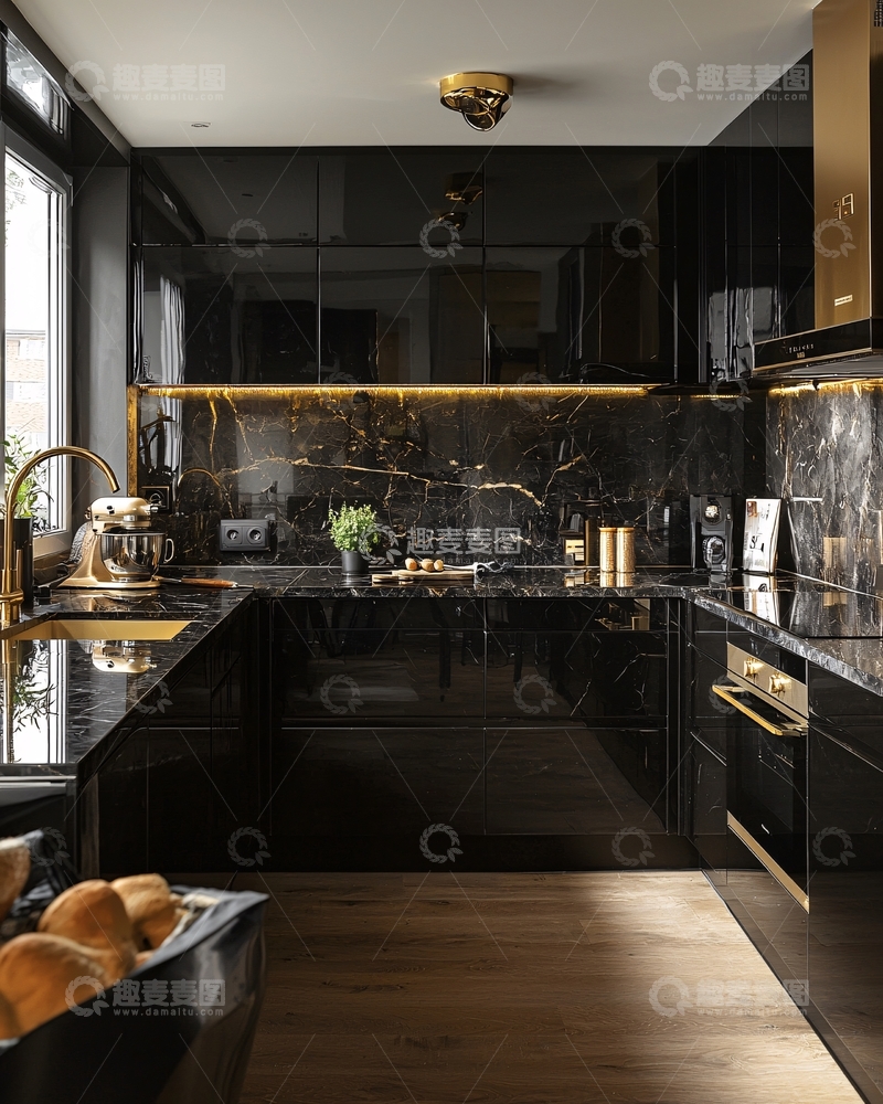 高清大图下载【趣麦麦图】黑色系奢华厨房