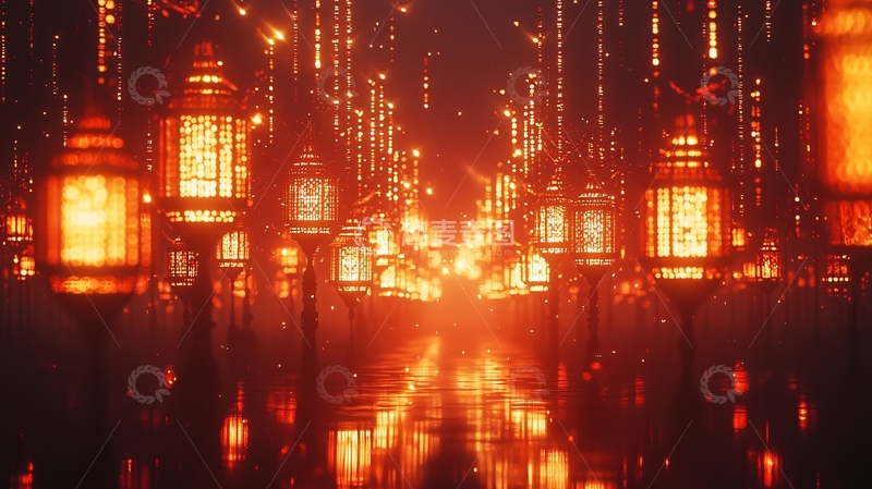 高清大图下载【趣麦麦图】梦幻红灯笼街道