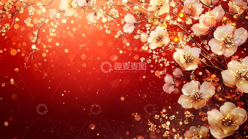 高清大图下载【趣麦麦图】红底金花背景