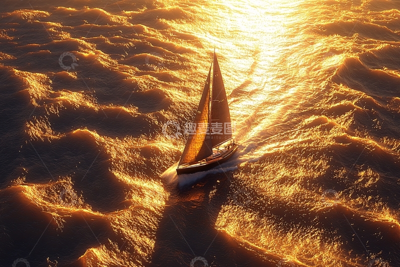 高清大图下载【趣麦麦图】夕阳西下帆船航行