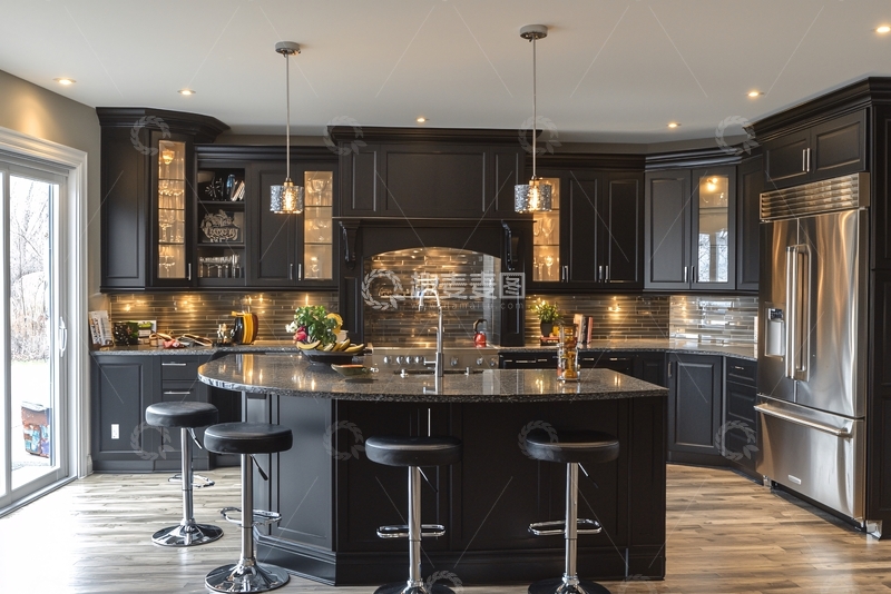 高清大图下载【趣麦麦图】现代黑色橱柜厨房设计