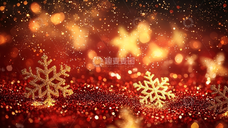 高清大图下载【趣麦麦图】红色背景金色雪花