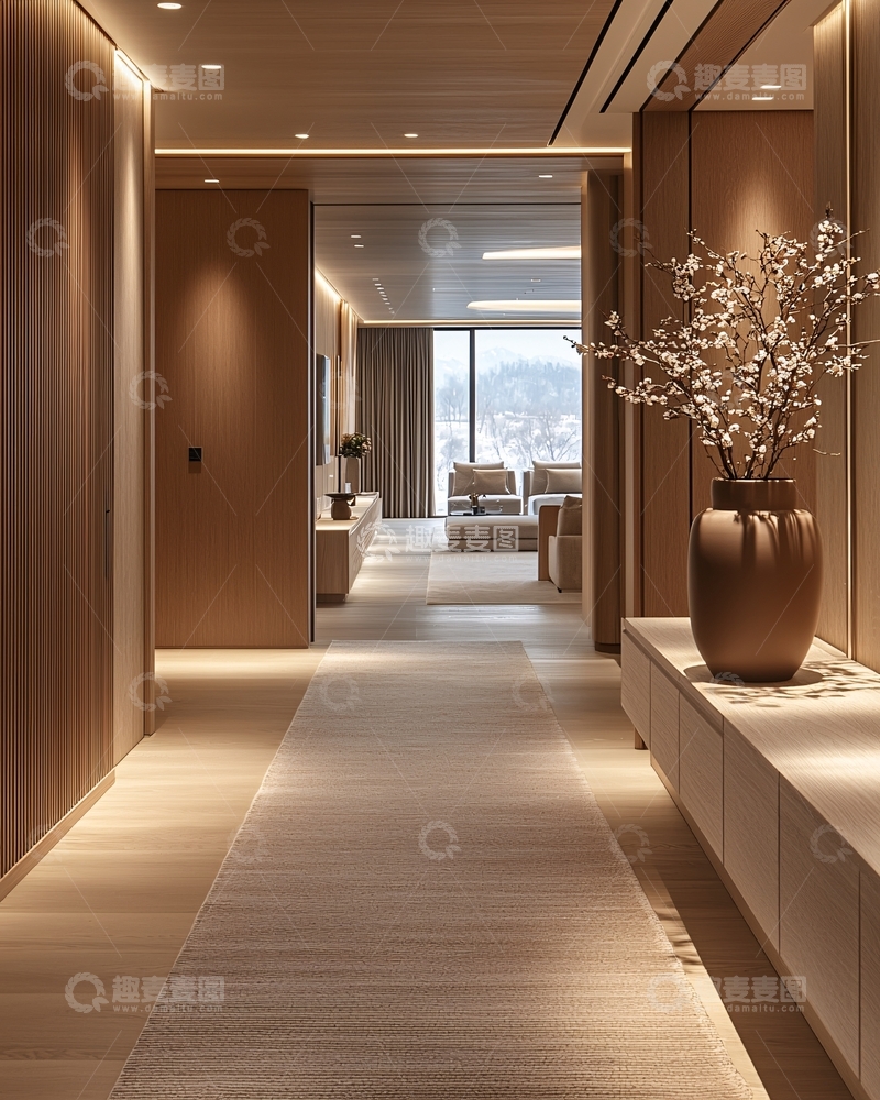 高清大图下载【趣麦麦图】简约木质风走廊