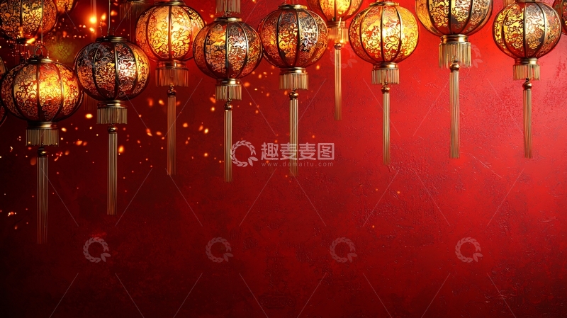 高清大图下载【趣麦麦图】红底金色灯笼背景