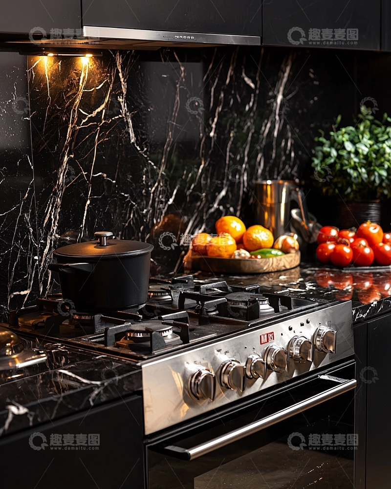 高清大图下载【趣麦麦图】黑色大理石厨房5