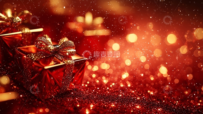高清大图下载【趣麦麦图】红色背景圣诞礼物