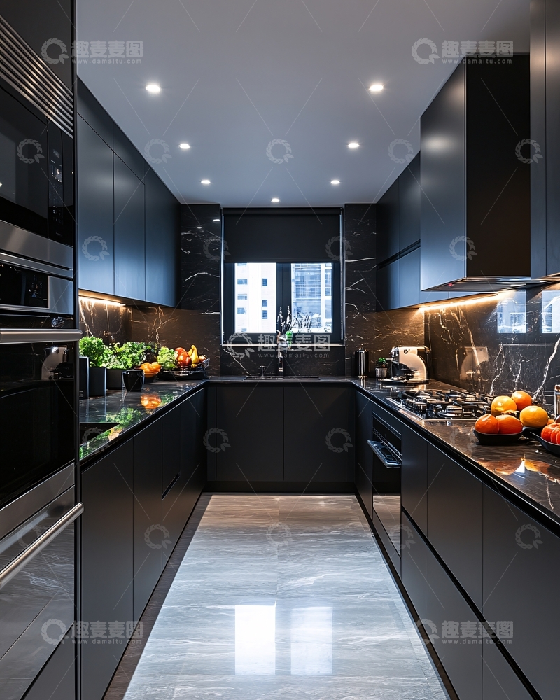 高清大图下载【趣麦麦图】现代黑色系厨房设计