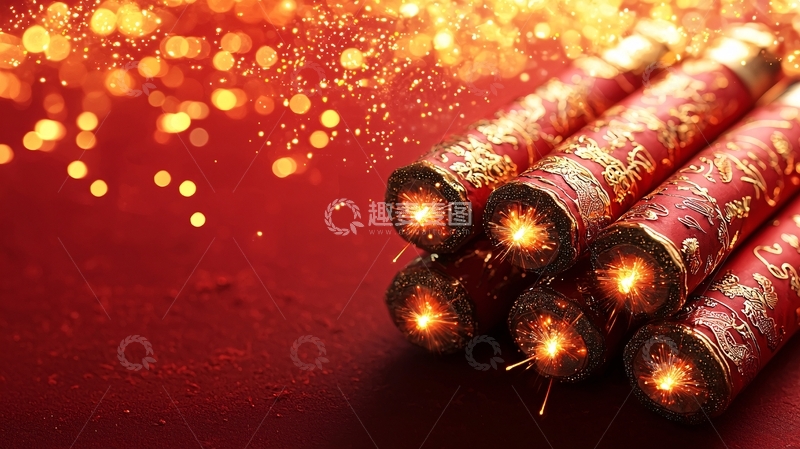 高清大图下载【趣麦麦图】红色背景喜庆鞭炮