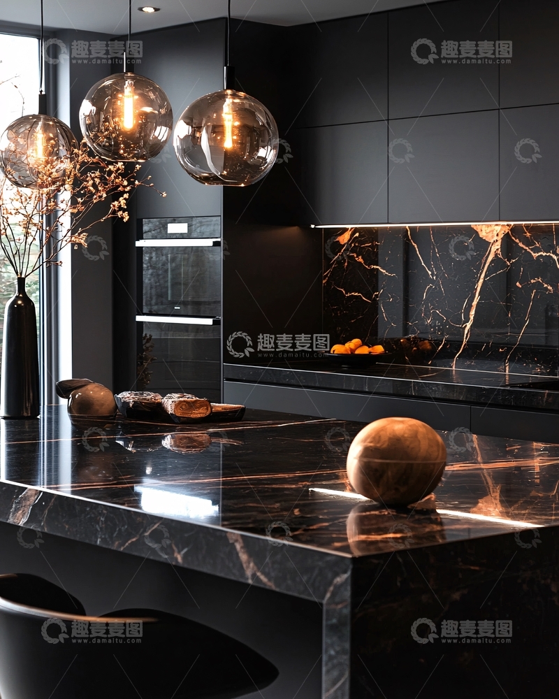 高清大图下载【趣麦麦图】深色奢华厨房