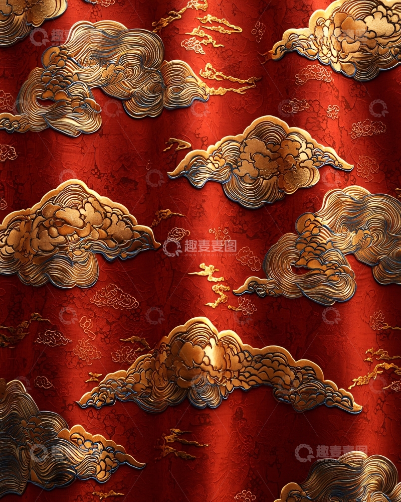 高清大图下载【趣麦麦图】红色背景上的金色祥云