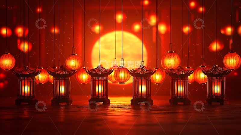 高清大图下载【趣麦麦图】中式红灯笼背景