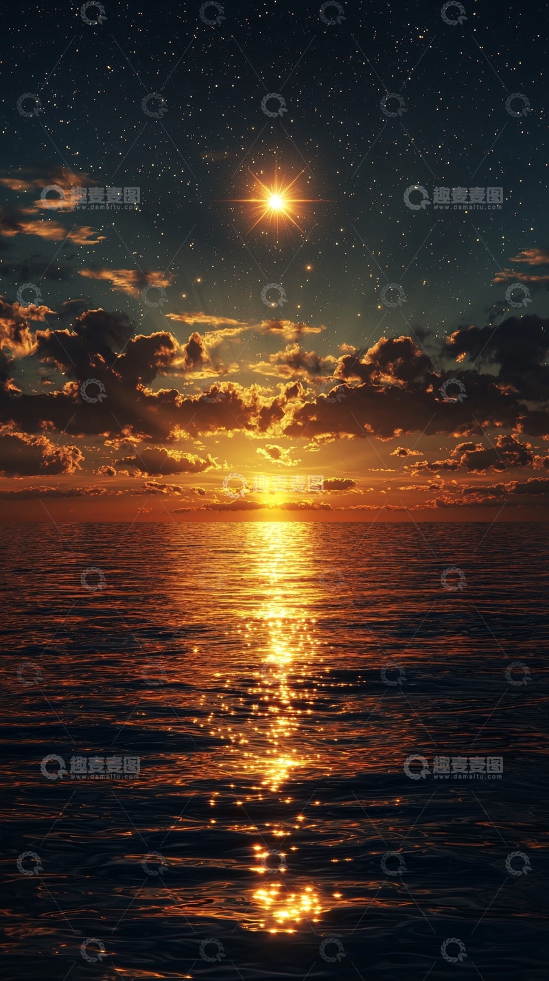 高清大图下载【趣麦麦图】星空大海日落