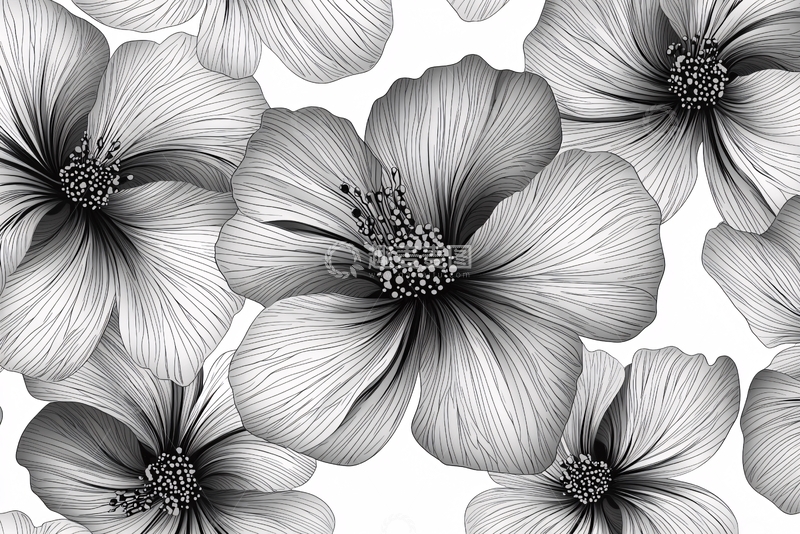 高清大图下载【趣麦麦图】黑白花朵图案