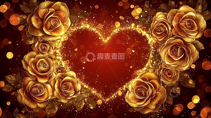 高清大图下载【趣麦麦图】金色玫瑰爱心