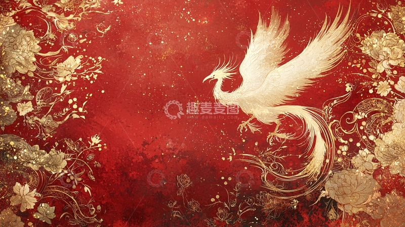 高清大图下载【趣麦麦图】红底金白凤凰图腾