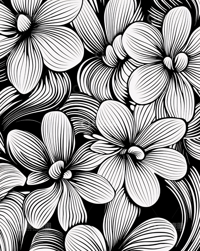 高清大图下载【趣麦麦图】黑白花卉图案