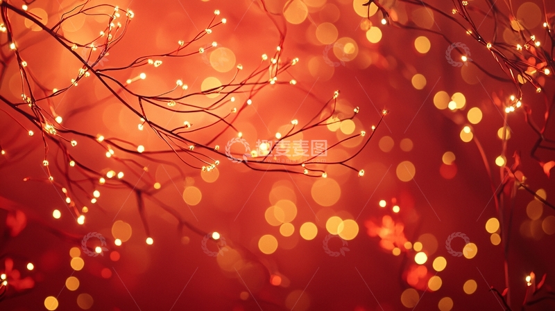 高清大图下载【趣麦麦图】红色灯光树枝背景