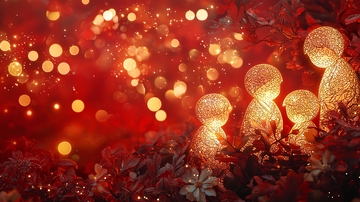 红色背景圣诞灯光装饰