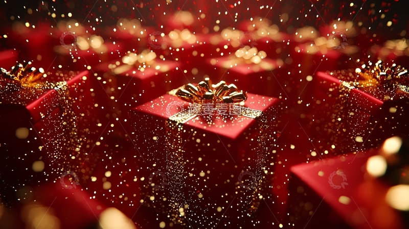 高清大图下载【趣麦麦图】红色礼盒金蝴蝶结