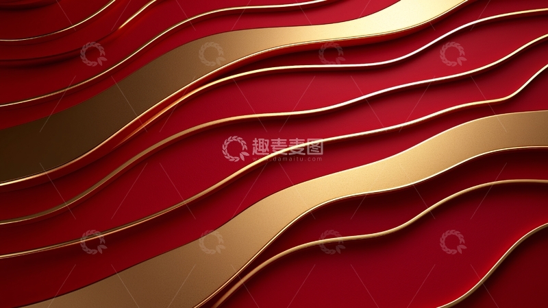 高清大图下载【趣麦麦图】红色金色波浪纹背景