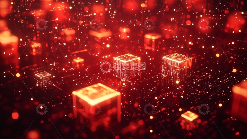 高清大图下载【趣麦麦图】红色立方体数据流