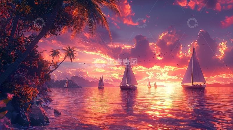 高清大图下载【趣麦麦图】唯美日落海景图